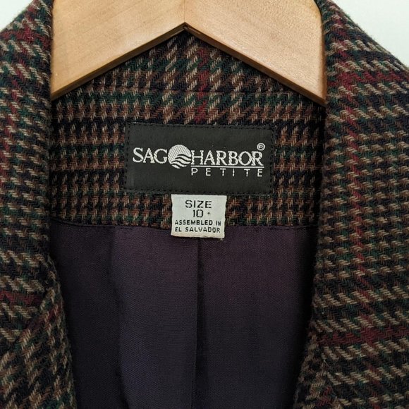 Sag Harbor Petite Wool Oversized Blazer Brown Plaid Vintage 10 Small 10P 6 - Picture 4 of 14